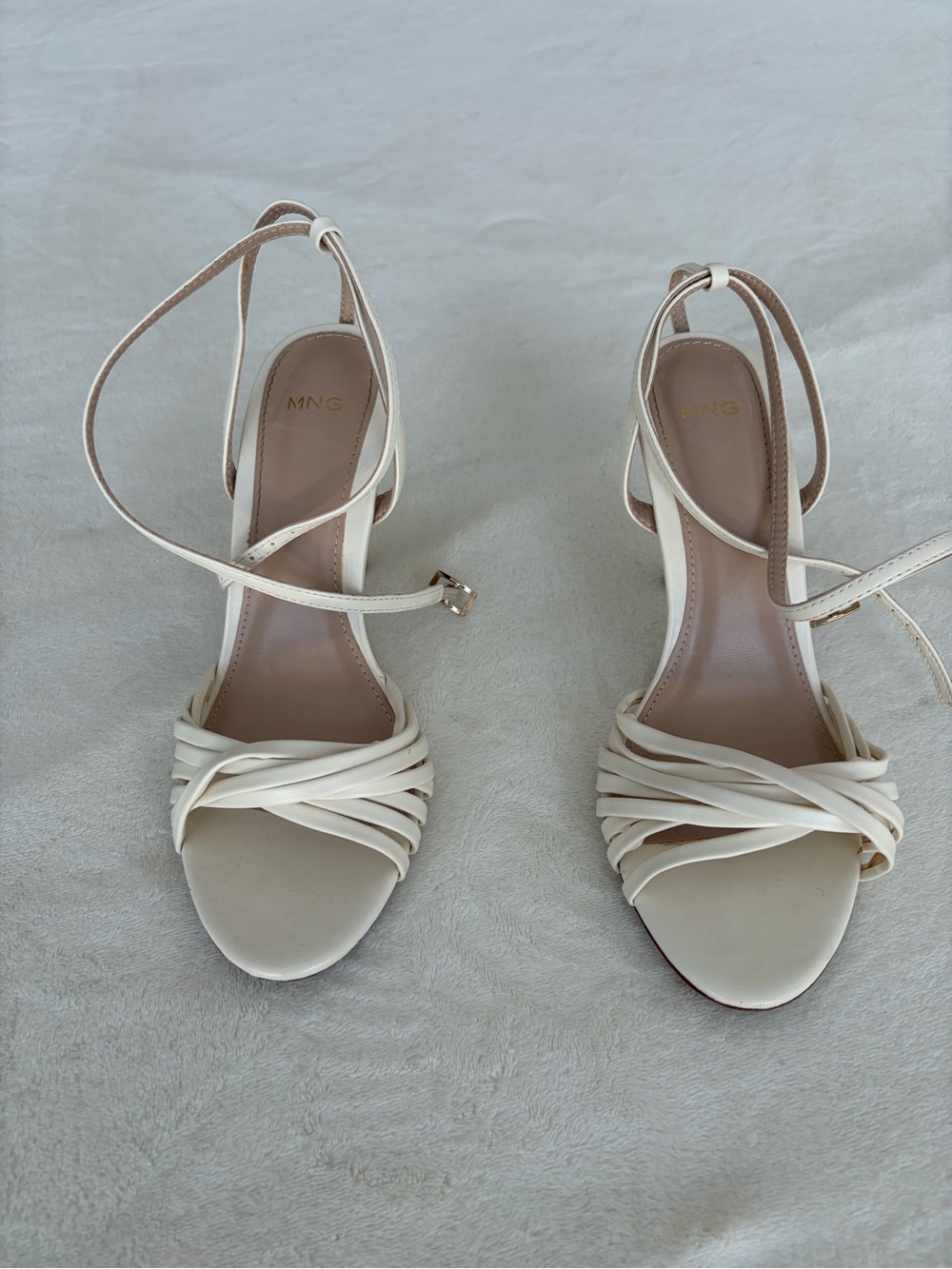 Mango Ivory Woven-Strap Ankle Tie Sandals